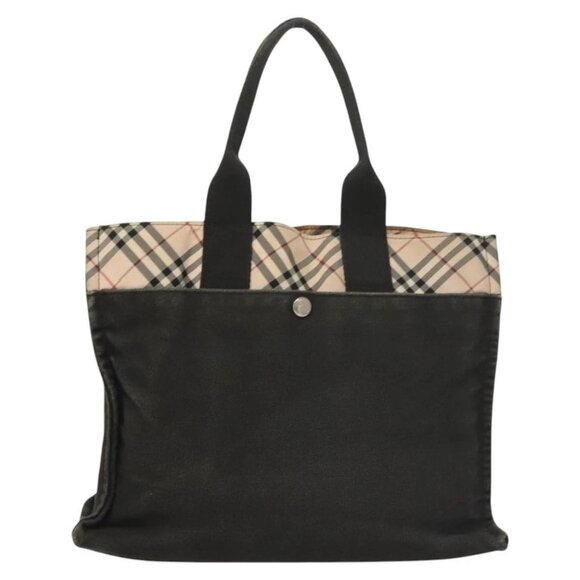 BURBERRY Nova Check Blue Label Hand Bag Canvas Nylon Black Beige Auth - Picture 2 of 16